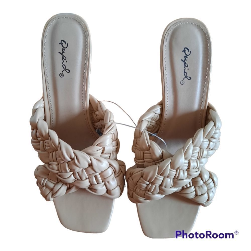 Qupid Thick Braided Woven Low Block Heels